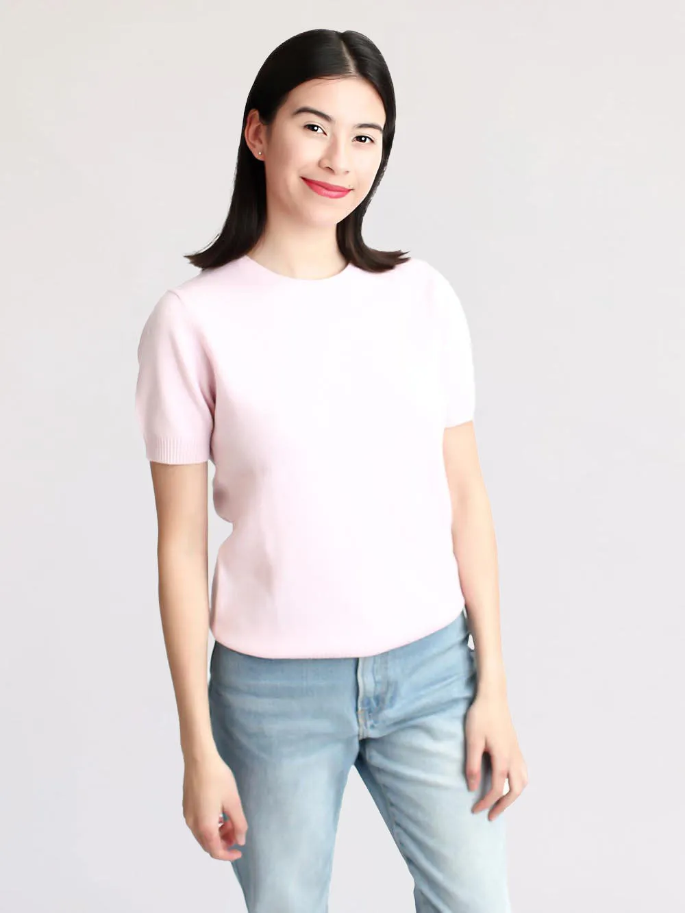 100% Mongolian Cashmere Round Neck Short Sleeves Sweater