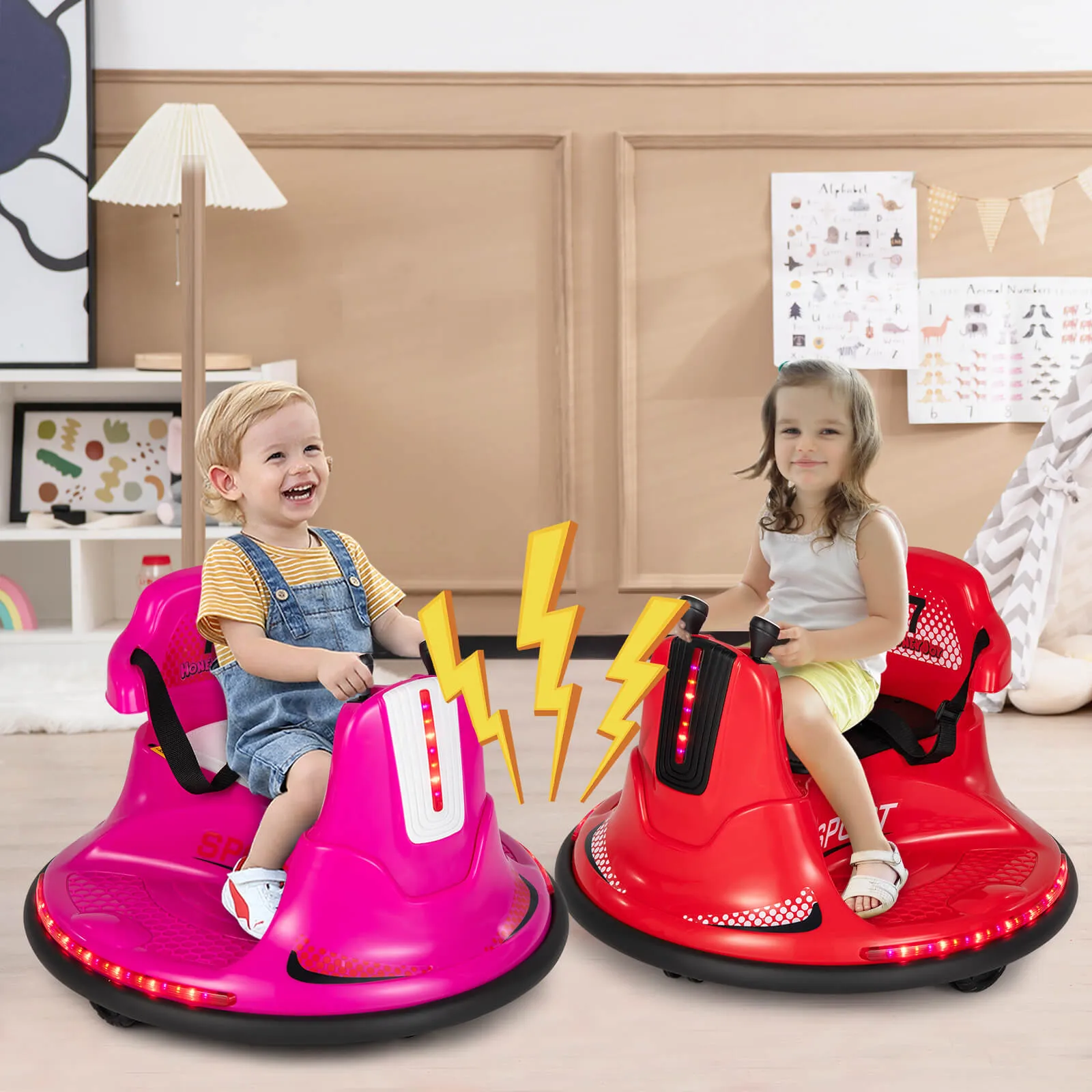 12V Kids Ride On Electric Bumper Car with Dual Joysticks and Remote Control-Pink