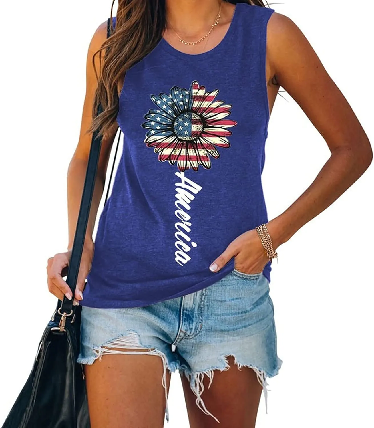 America Sunflower Tank for Women USA Flag Flower Freedom Independence Shirt