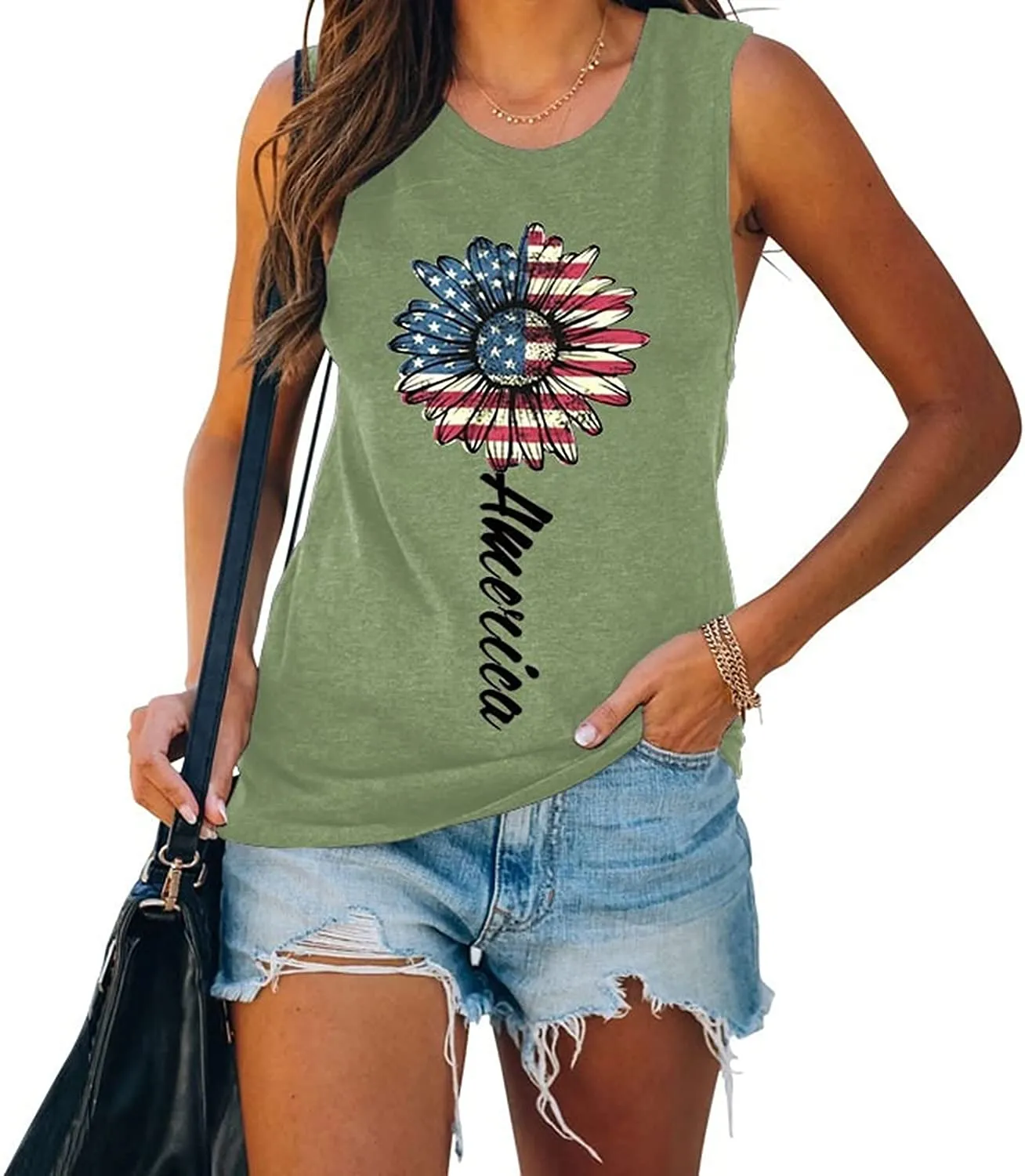 America Sunflower Tank for Women USA Flag Flower Freedom Independence Shirt