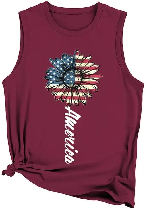 America Sunflower Tank for Women USA Flag Flower Freedom Independence Shirt