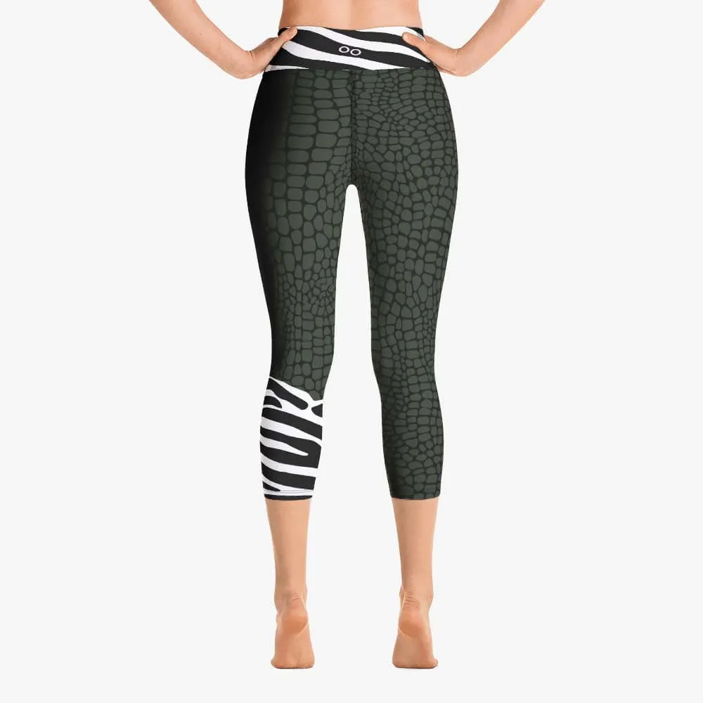 Animal Printed Capris "CrocoZebra" Dark Green