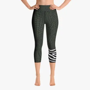 Animal Printed Capris "CrocoZebra" Dark Green