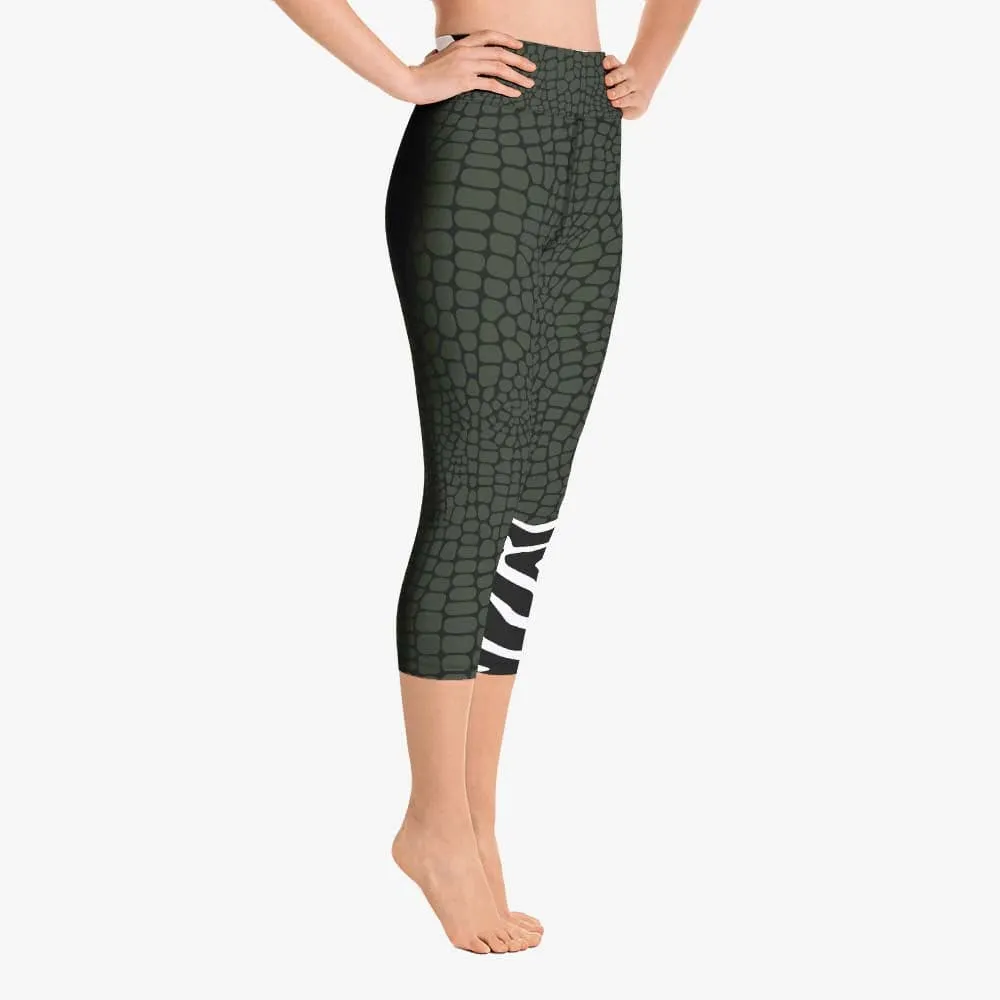 Animal Printed Capris "CrocoZebra" Dark Green