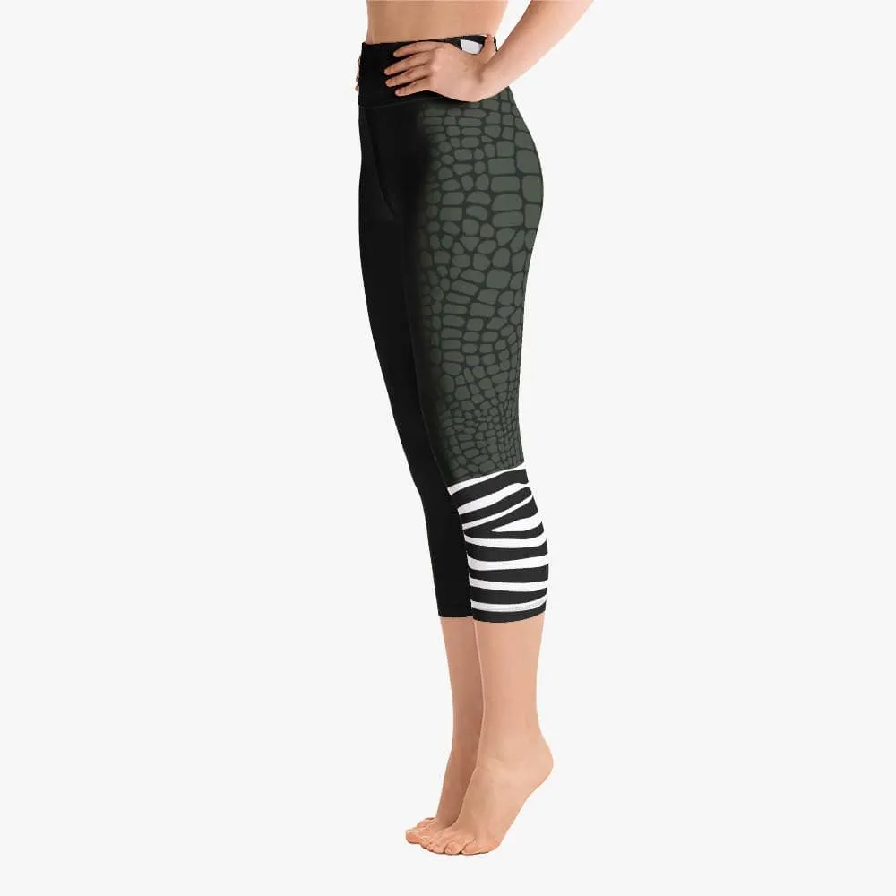 Animal Printed Capris "CrocoZebra" Dark Green