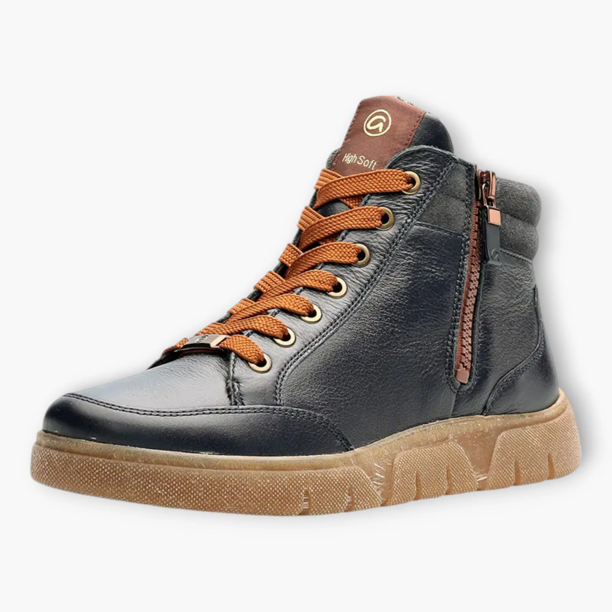 Ara Navy Ankle Boots with Orange Laces & Gum Sole - Wide Fit & Comfortable