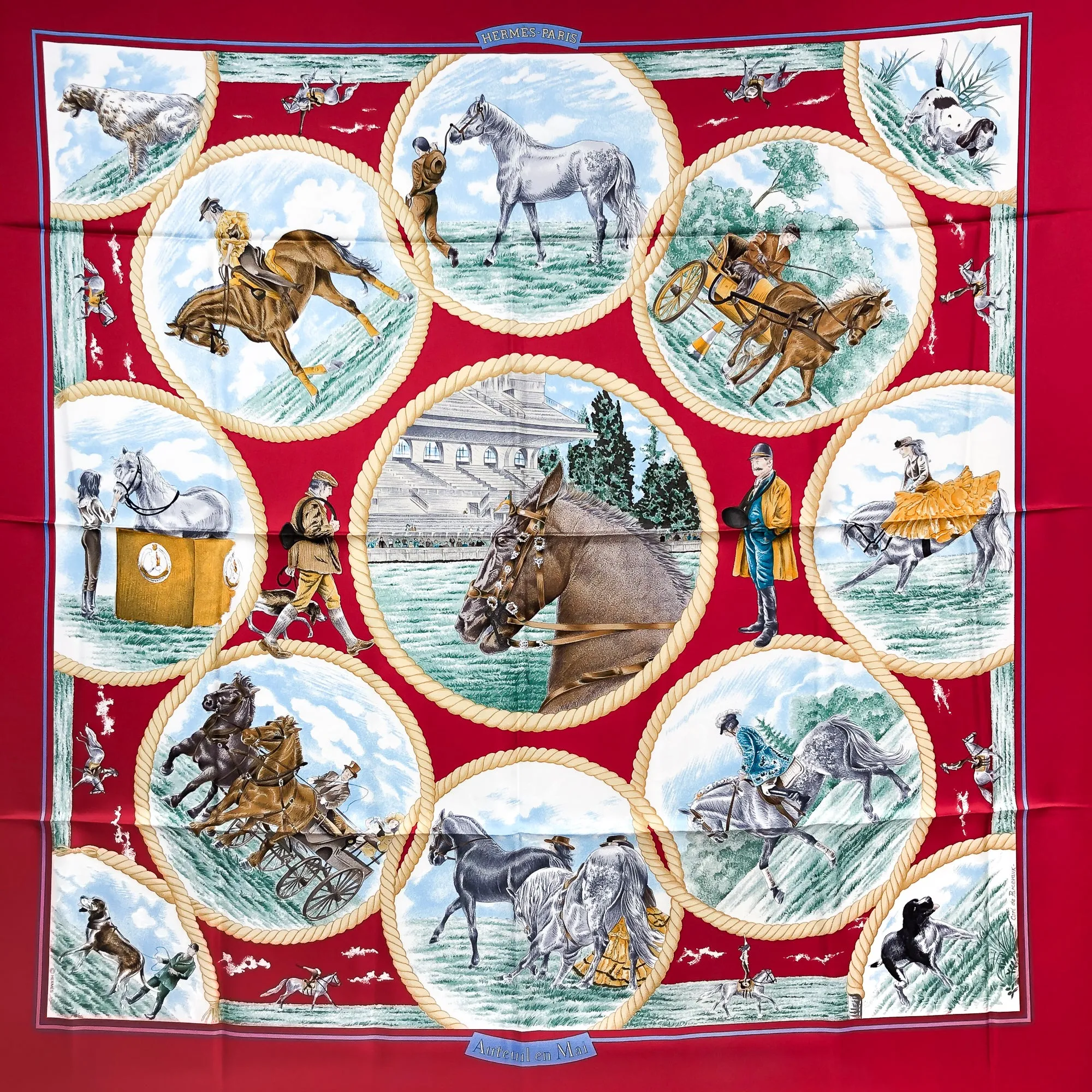 Auteuil en Mai Hermes Scarf by Carl de Parcevaux 90 cm Silk w/Box