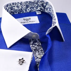 B2B Blue Luxury Stripe Formal Business Dress Shirt With Blue Floral Inner Lining