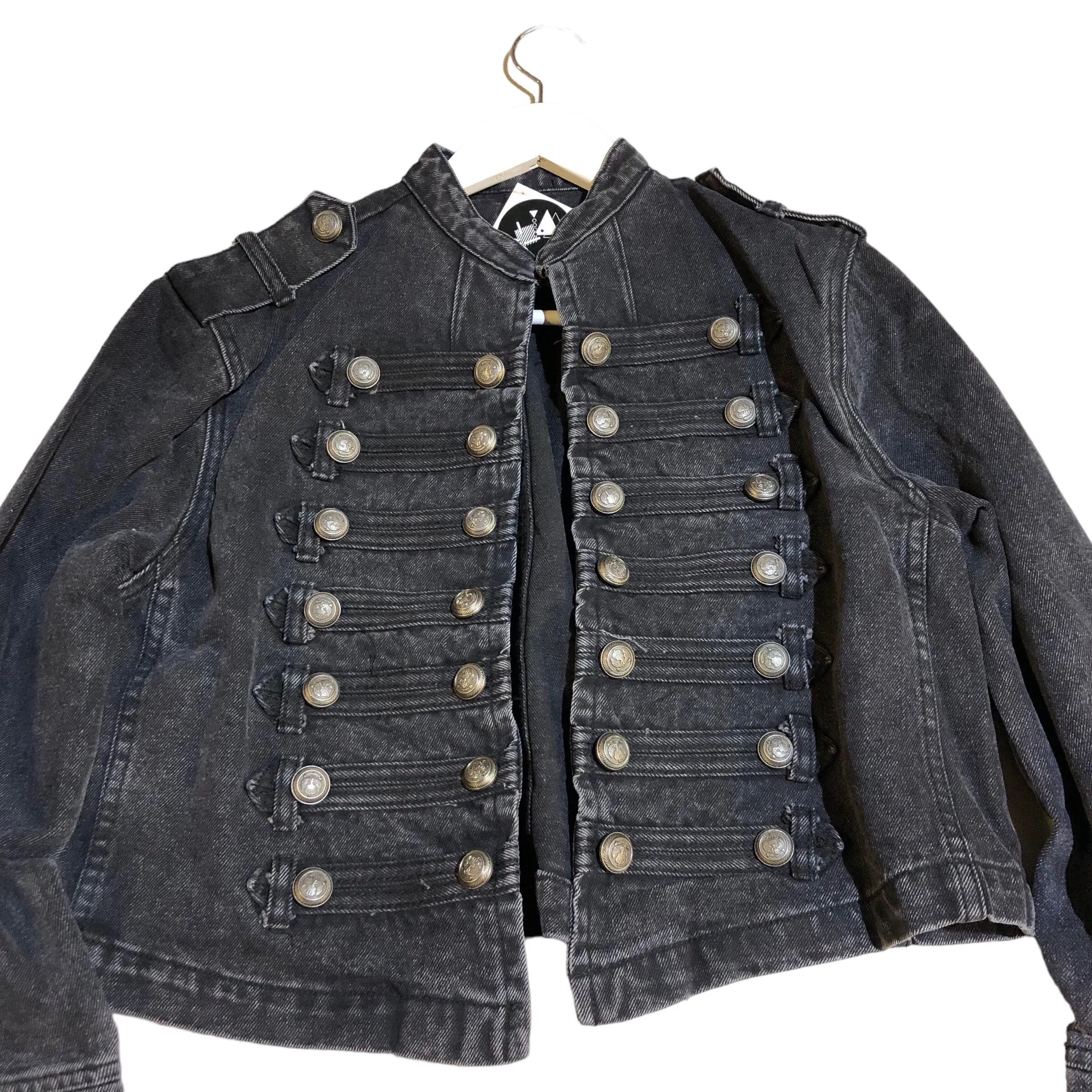 BACK IN STOCK Black Acid Denim crop Jacket