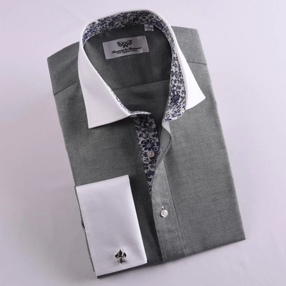 Best Soft Grey Oxford Professional Dress Shirt in Double French Cuff in All Sizes