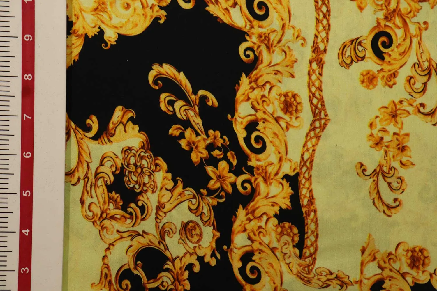 Black and Golden Yellow Traditional Printed Cotton Satin Fabric