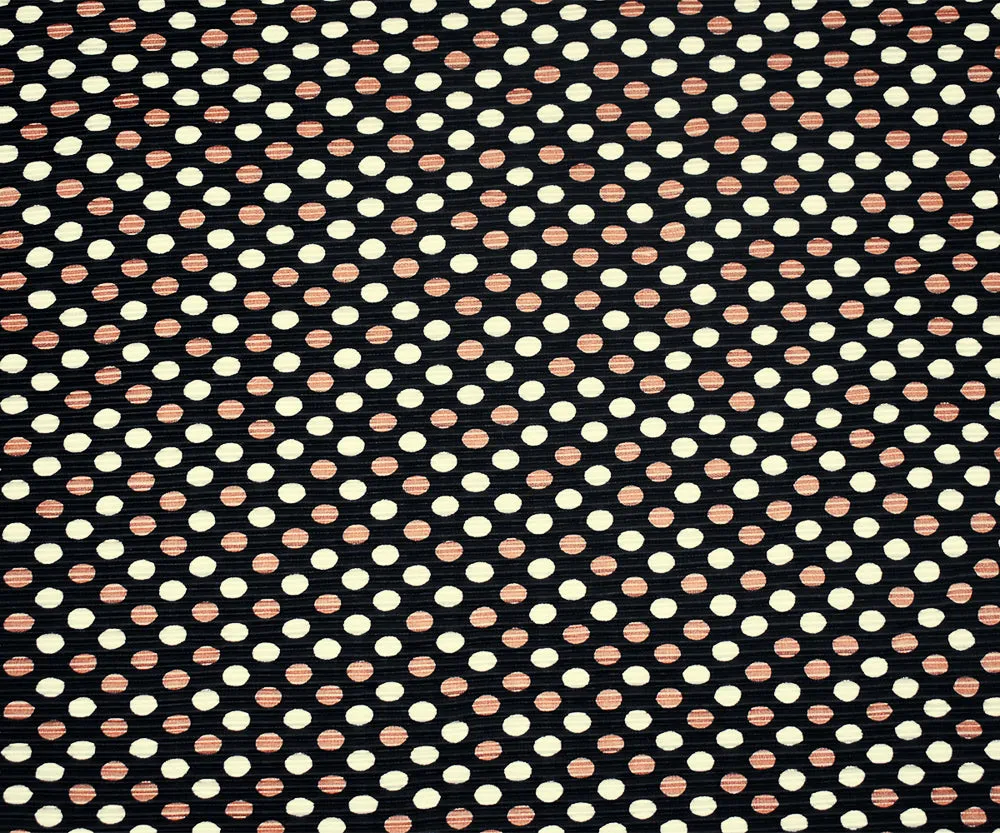 Black-Copper-White Dot Printed Stretch Pressed Pleated Satin Knit Fabric