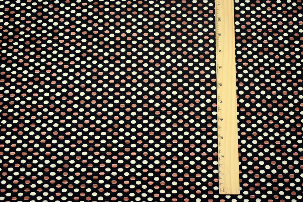 Black-Copper-White Dot Printed Stretch Pressed Pleated Satin Knit Fabric