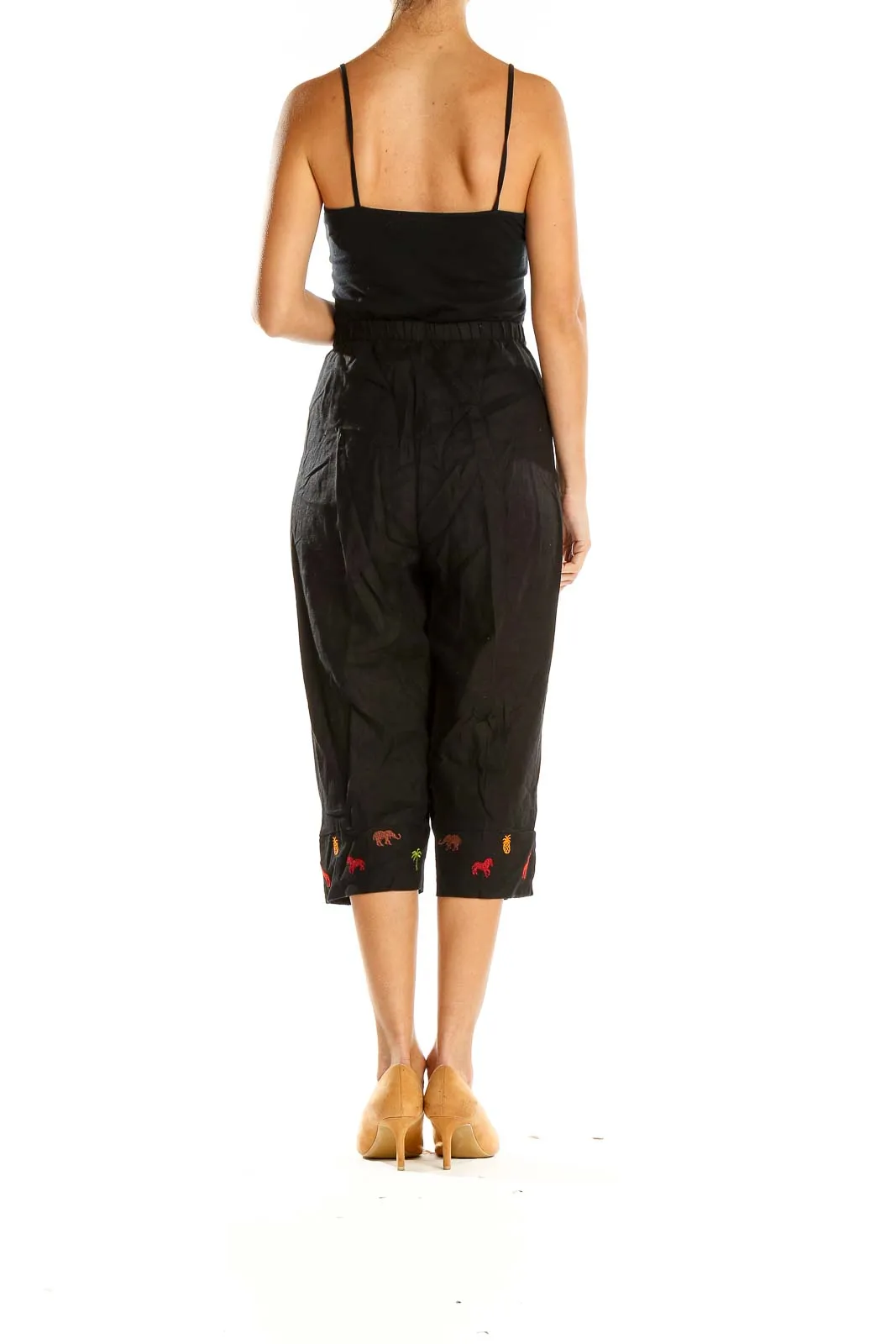 Black Embroidered Capri Pants