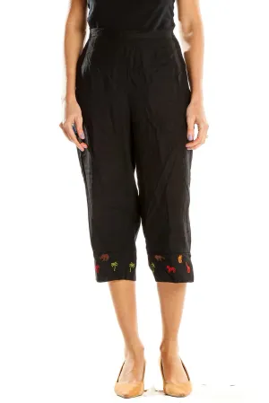 Black Embroidered Capri Pants