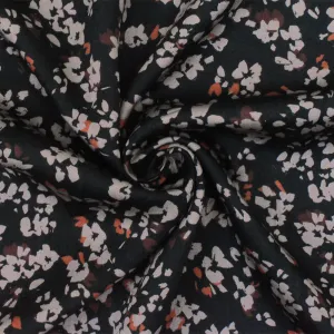 Black-Gray-Multi Floral Printed Rayon Satin Woven Fabric