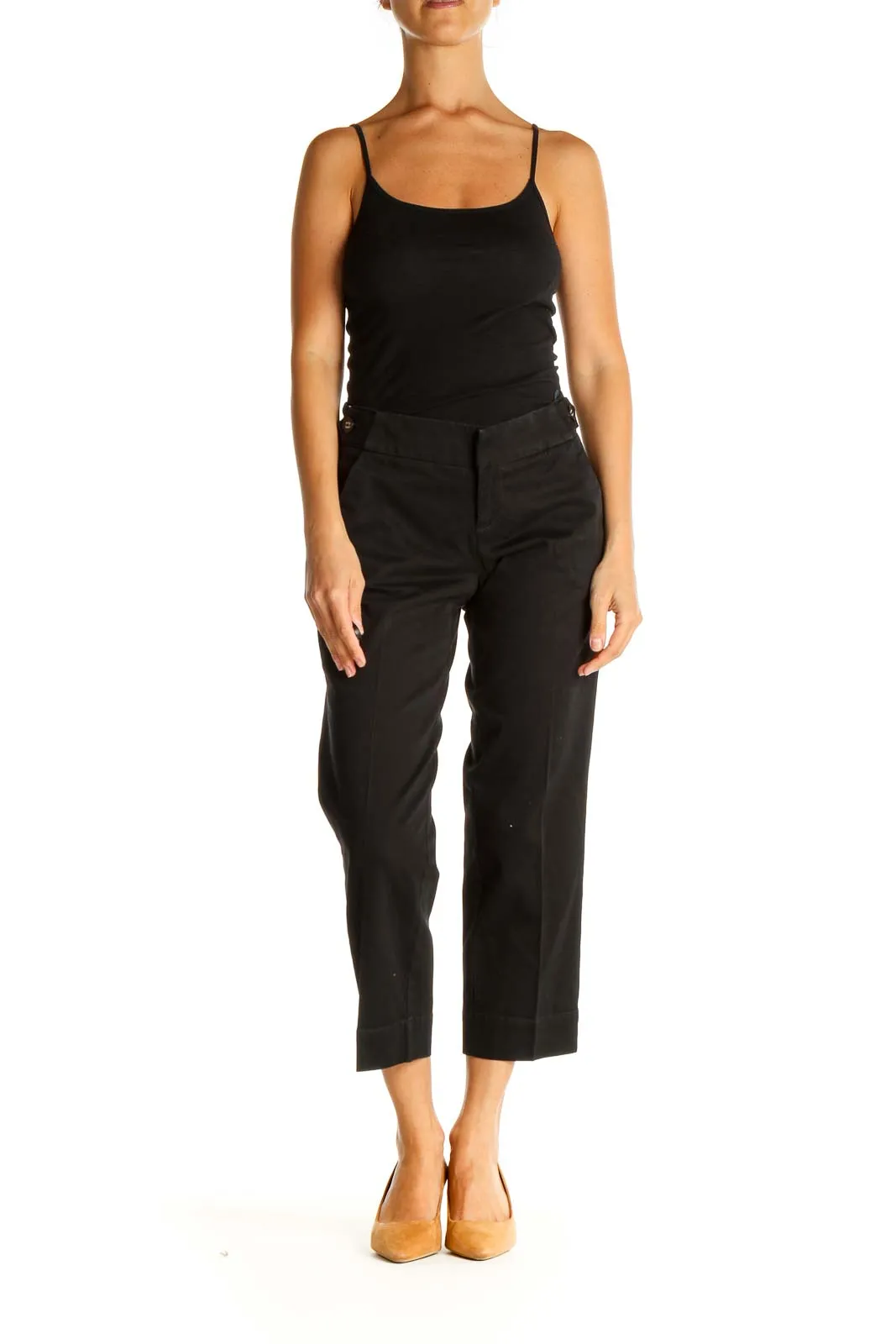 Black Solid All Day Wear Capri Pants