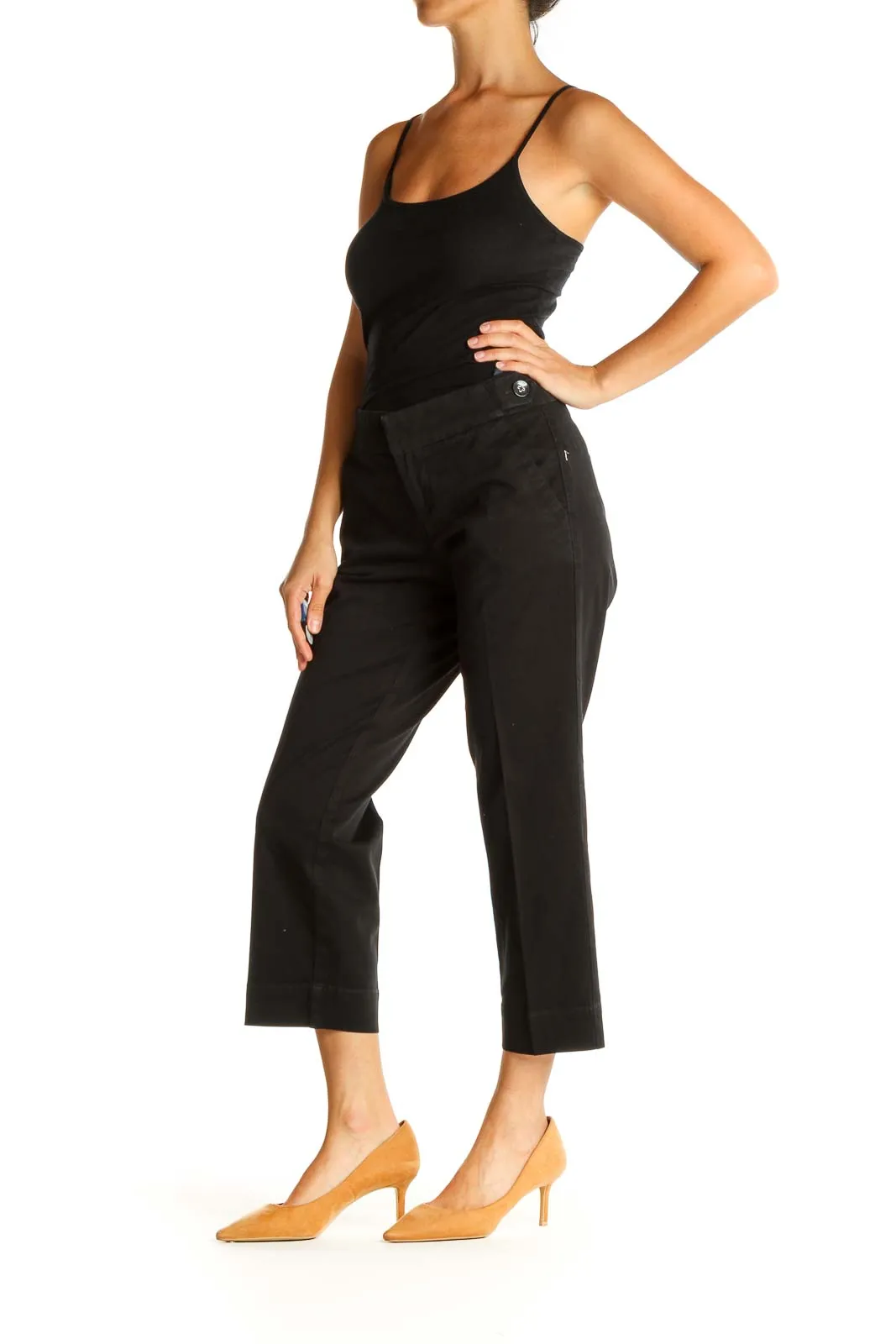 Black Solid All Day Wear Capri Pants