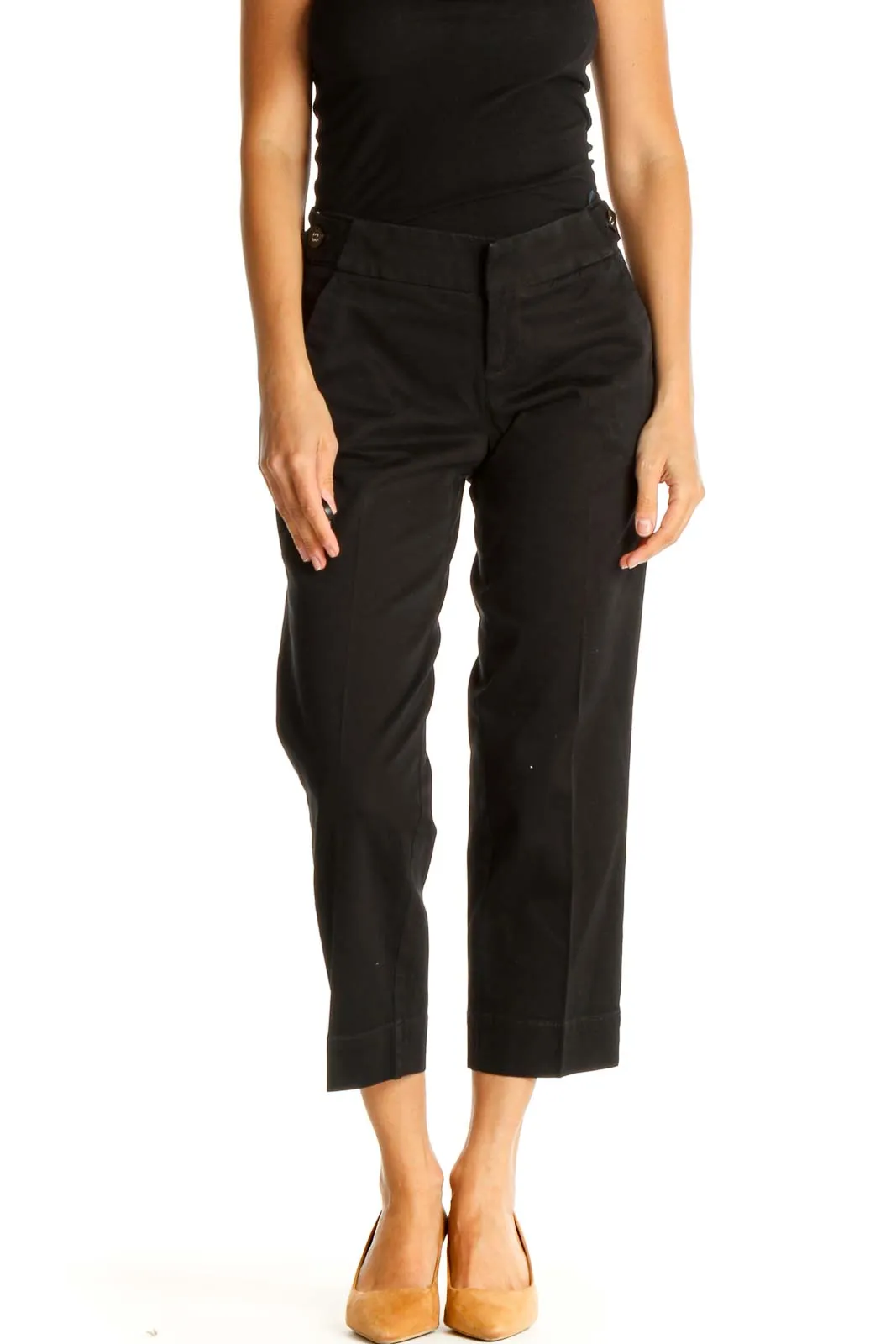 Black Solid All Day Wear Capri Pants