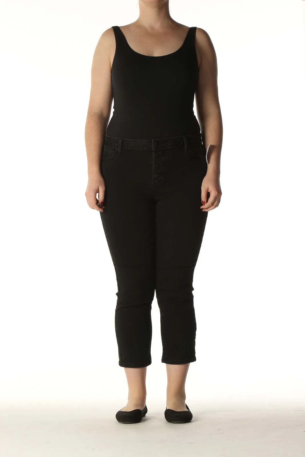 Black Solid Casual Capri Pants