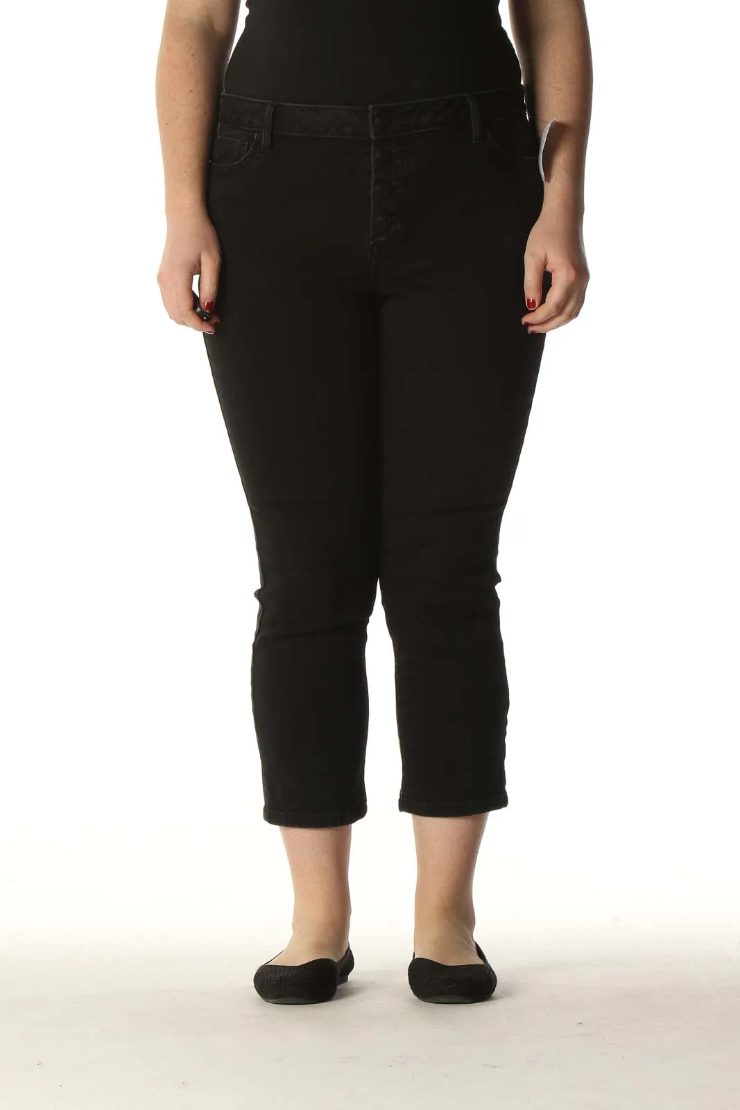 Black Solid Casual Capri Pants