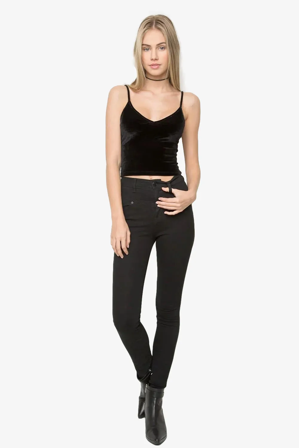 Black Velvet Cami Crop Tops