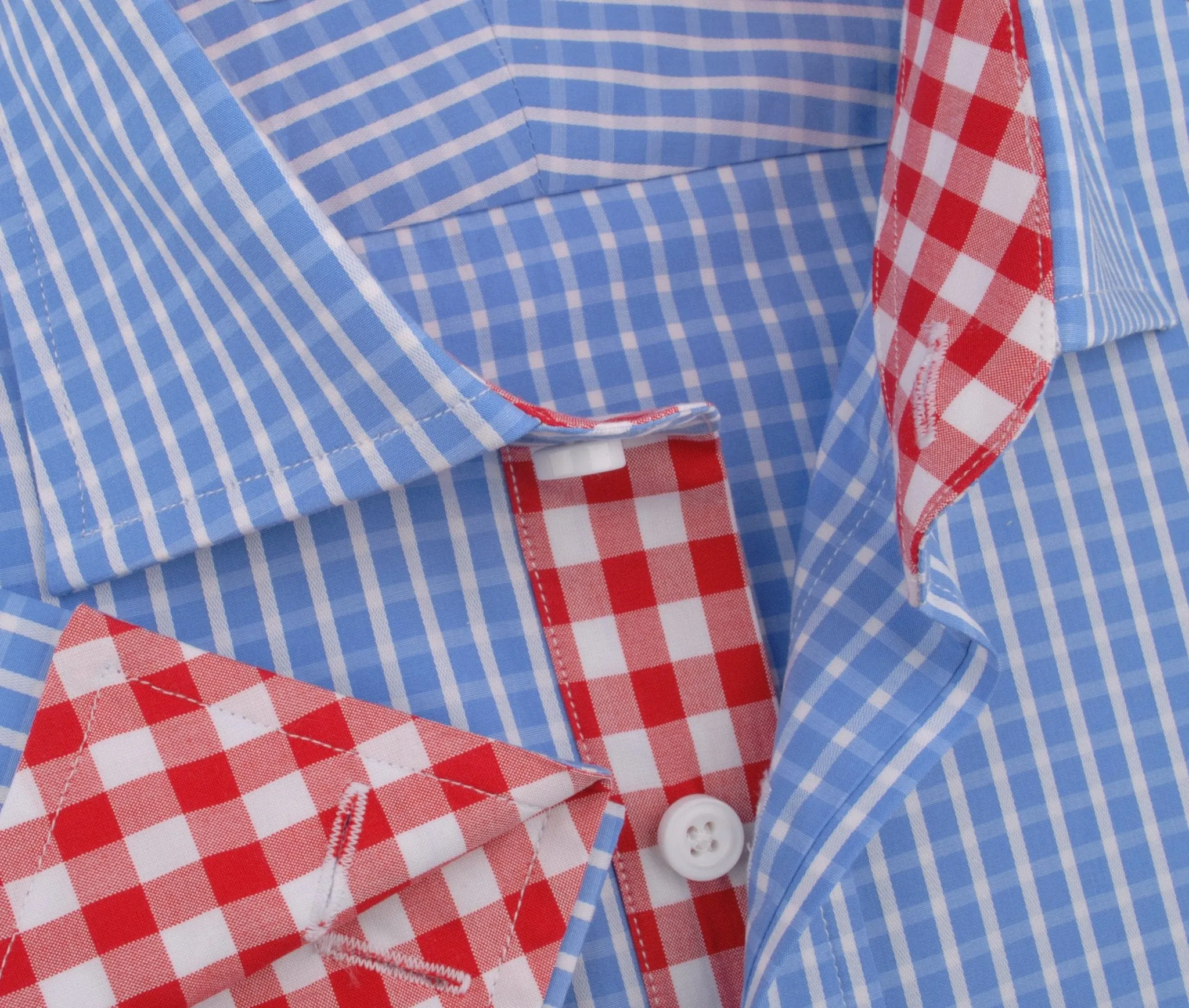 Blue Designer Gingham Check Formal Business Dress Shirt Red Checkered Fashion