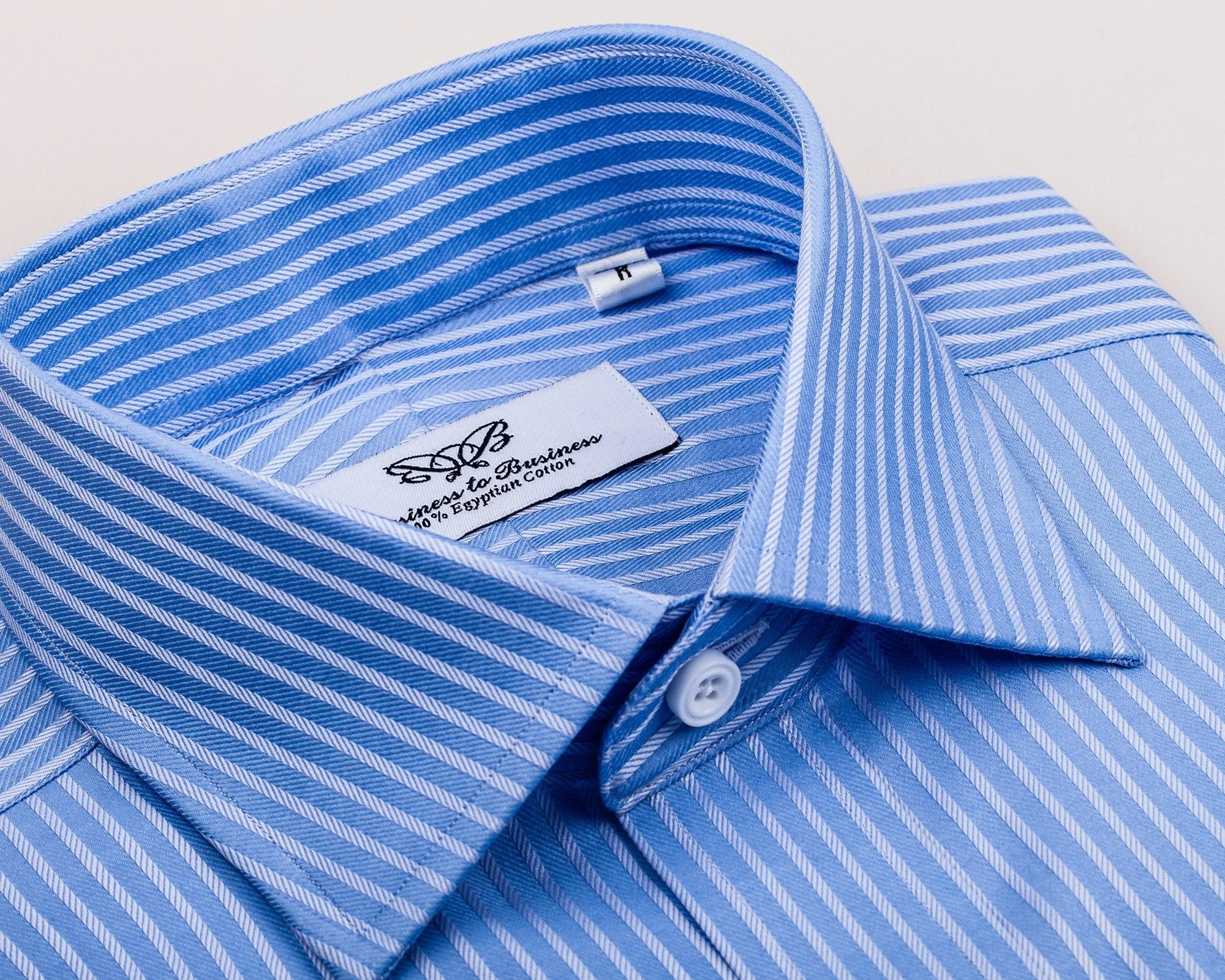 Blue Herringbone Twill Striped Formal Business Dress Shirt Designer Luxury Fashion