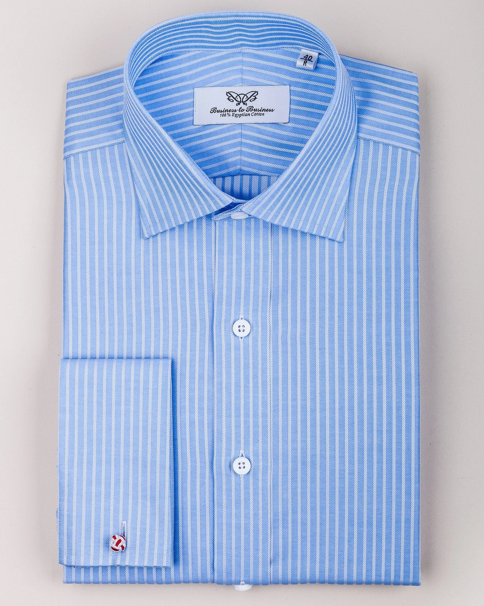 Blue Herringbone Twill Striped Formal Business Dress Shirt Designer Luxury Fashion