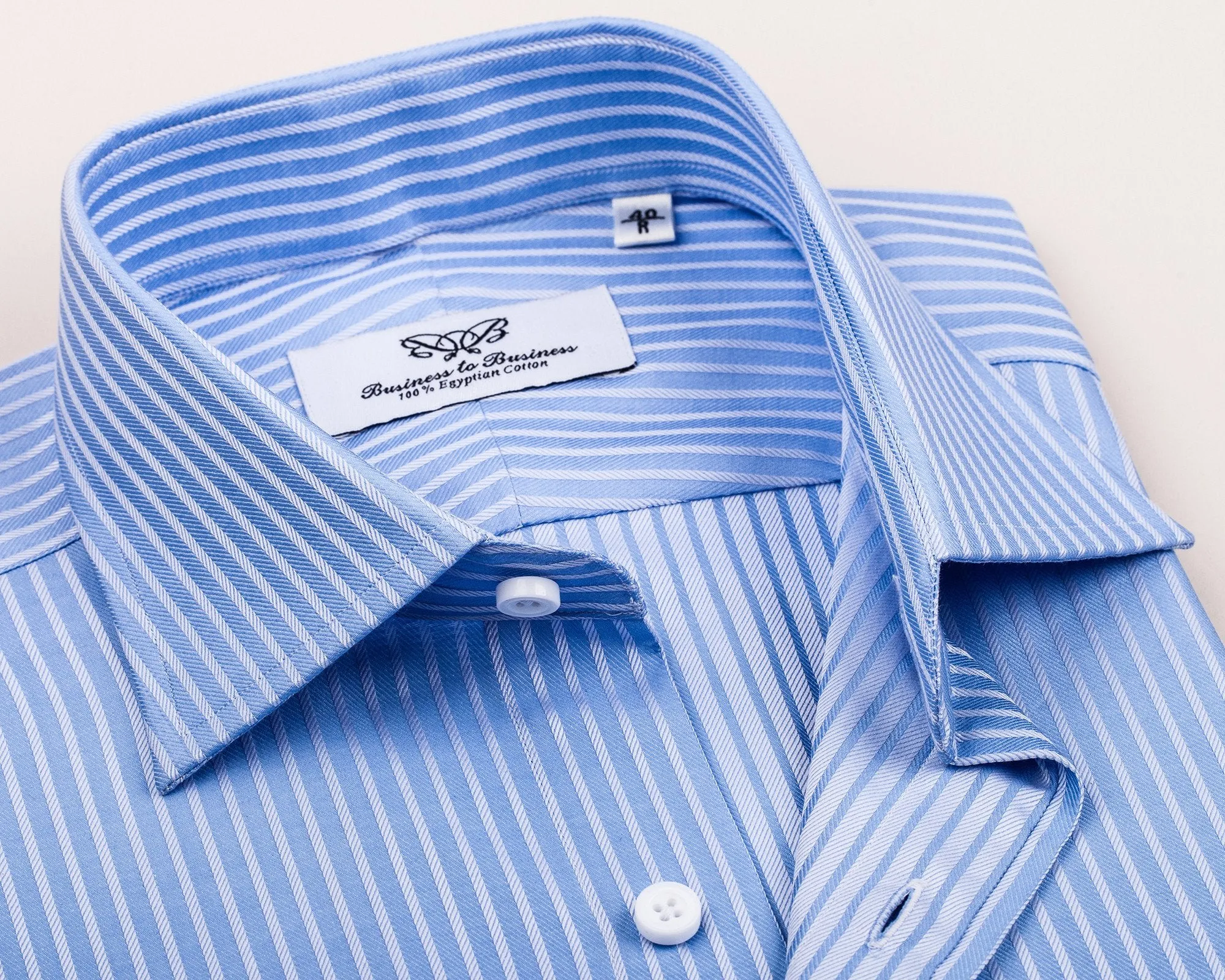 Blue Herringbone Twill Striped Formal Business Dress Shirt Designer Luxury Fashion