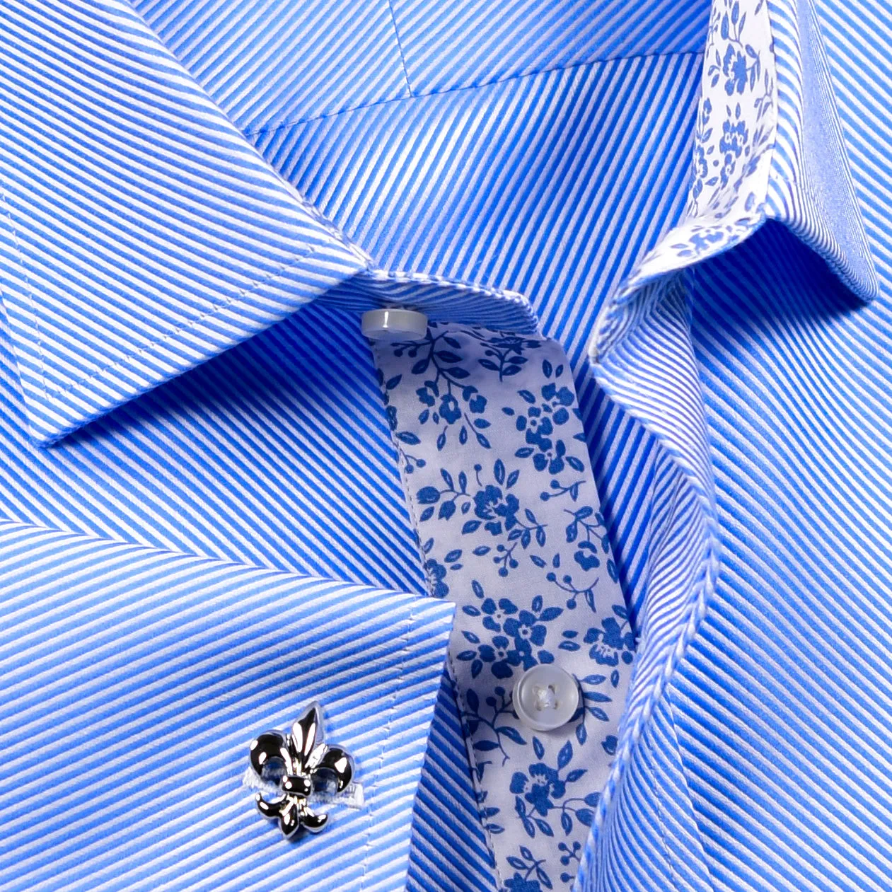 Blue Twill Professional Dress Shirt in Double French Cuff With Unique Inner Lining Design