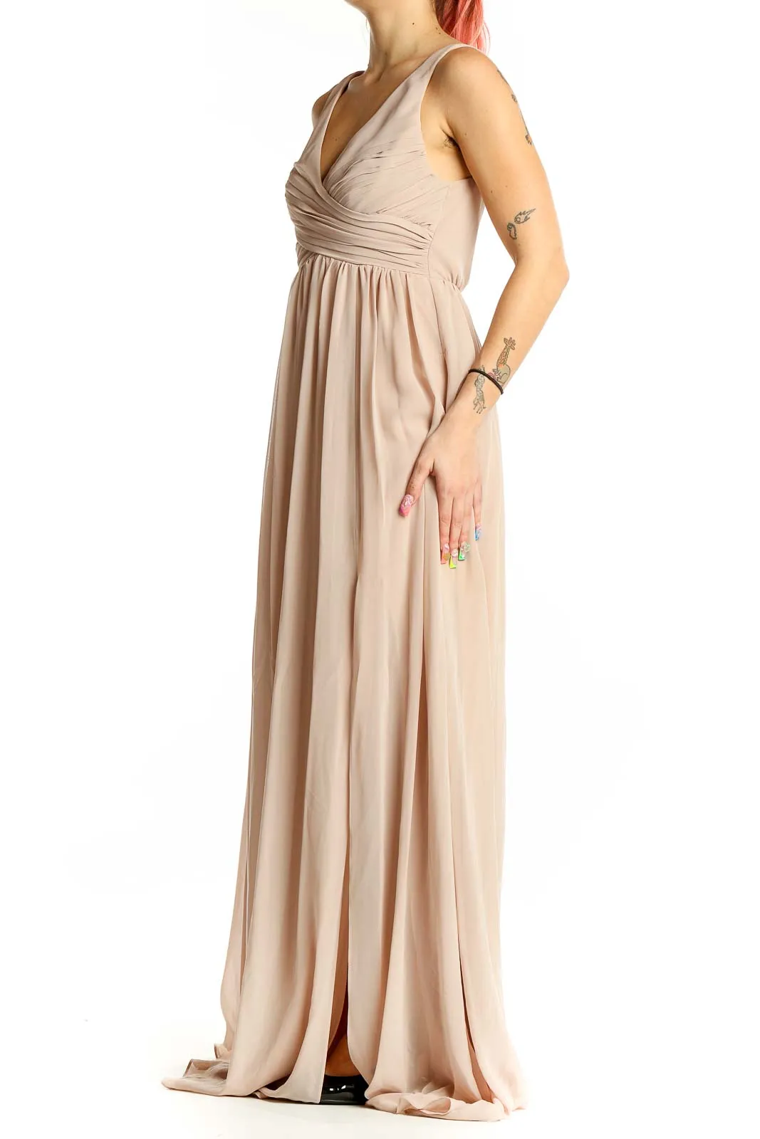 Blush Elegant V-Neck Maxi Bridesmaid Dress