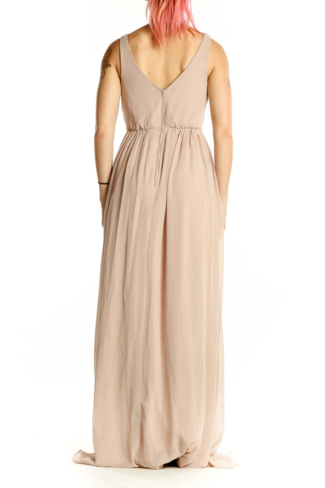 Blush Elegant V-Neck Maxi Bridesmaid Dress