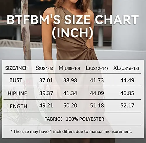 BTFBM Women 2023 One Shoulder Prom Dresses Sleeveless Cutout Ruched Adjustable Split Satin Party Cocktail Maxi Dress(Solid Brown, Large)