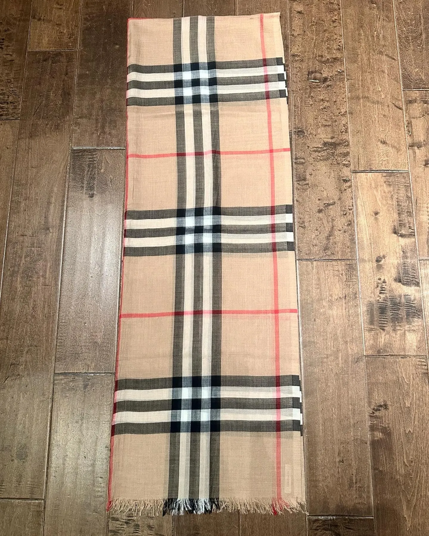 BURBERRY London England Tan Check Wool Silk Blend Scarf