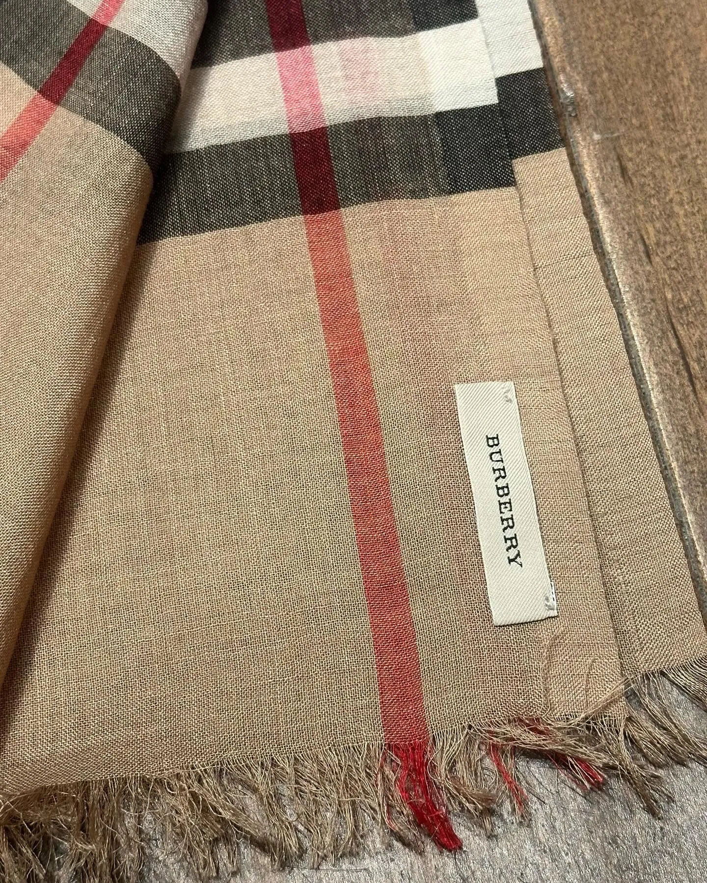 BURBERRY London England Tan Check Wool Silk Blend Scarf