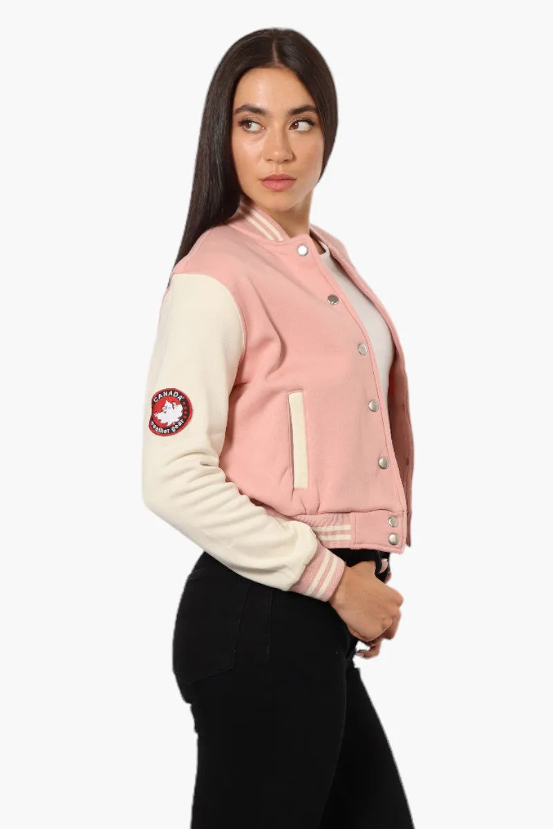 Canada Weather Gear Contrast Sleeve Varsity Lightweight Jacket - Pink