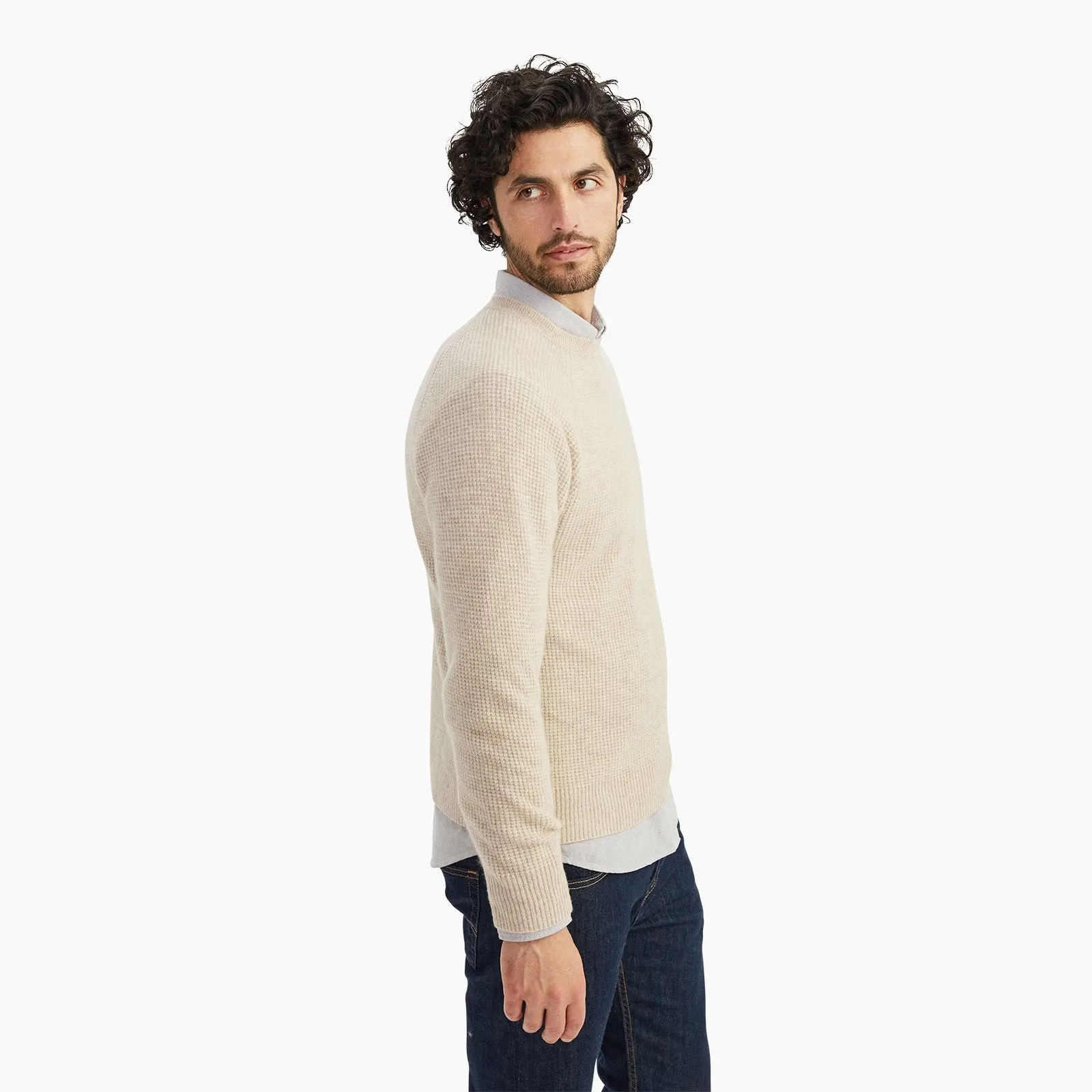 Cashmere Waffle Crewneck Sweater