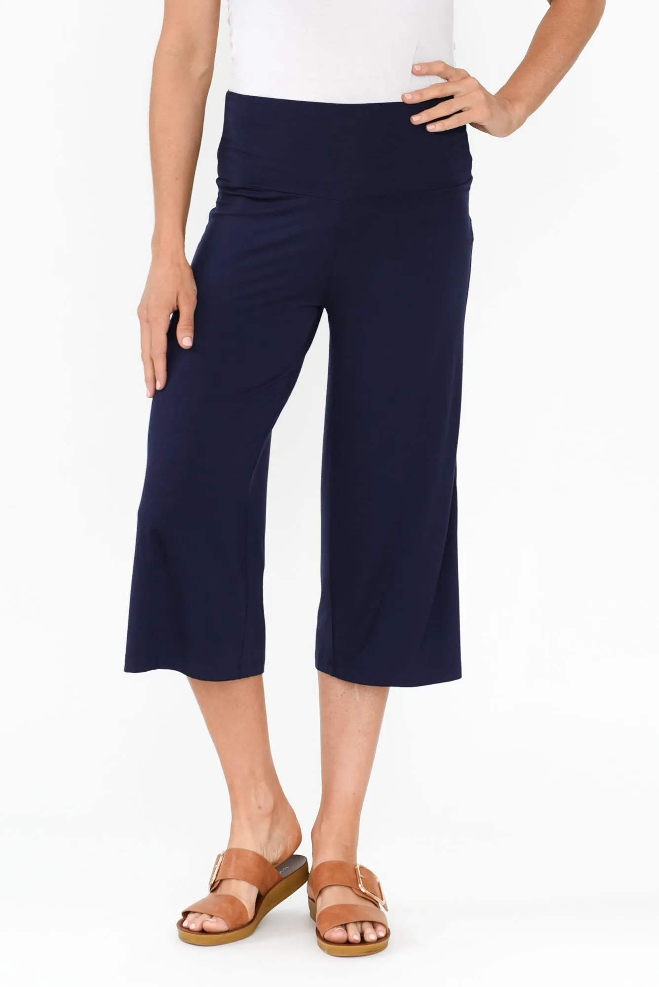 Cassie Navy Bamboo Cropped Pants