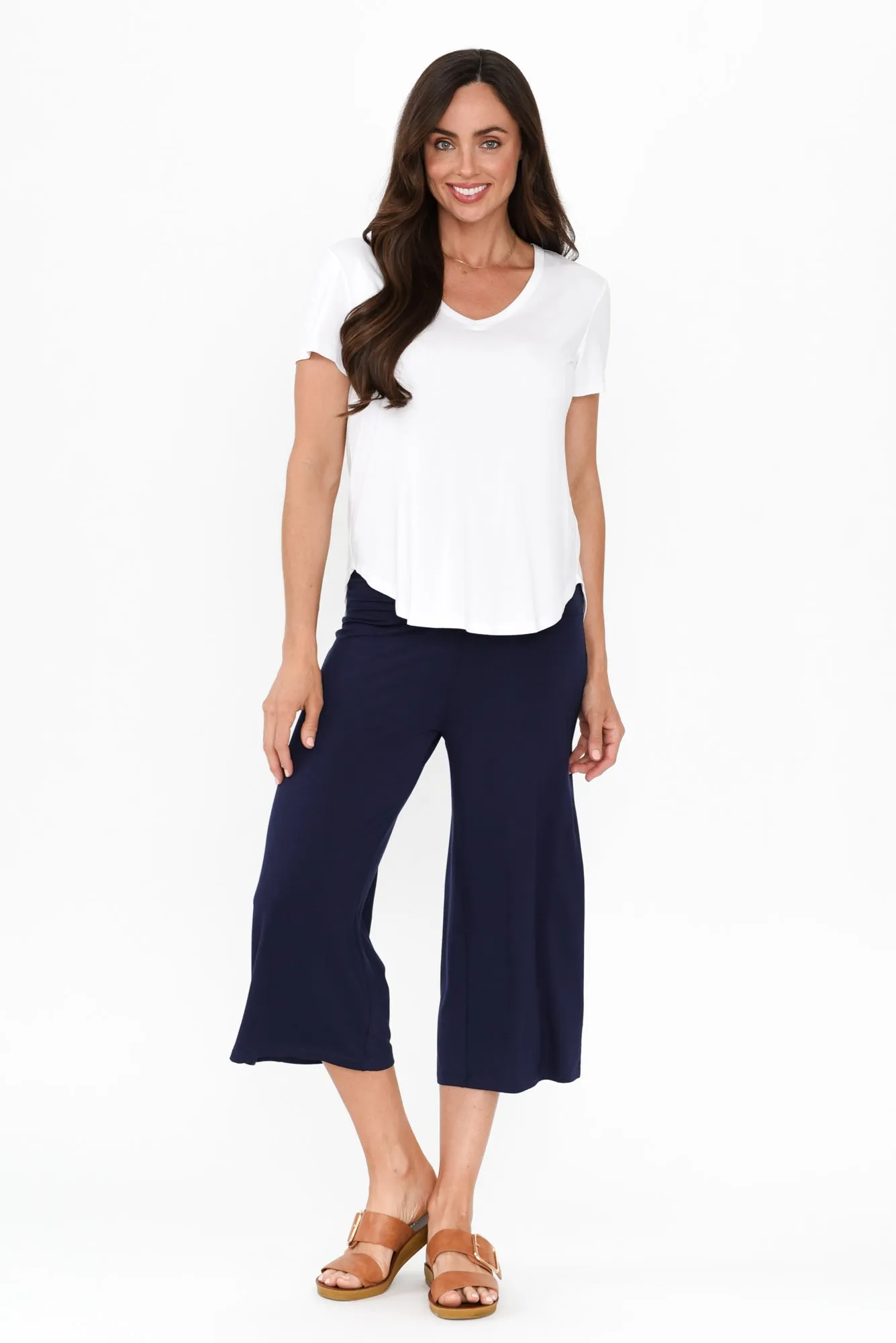 Cassie Navy Bamboo Cropped Pants