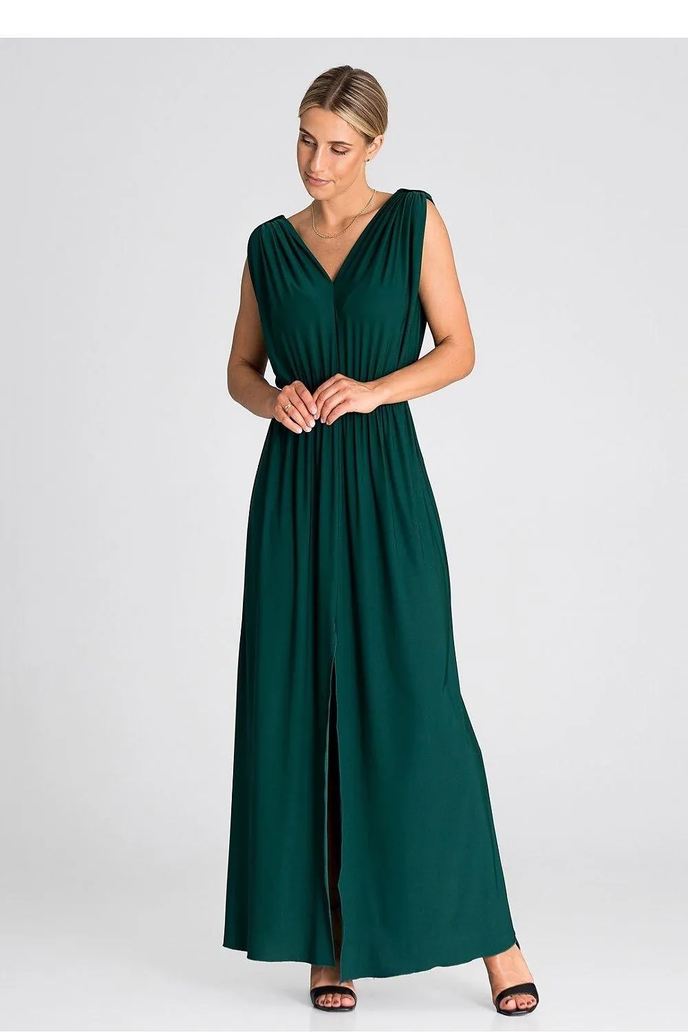 Chic Ruffle-Accented Maxi Dress with Pagon Details