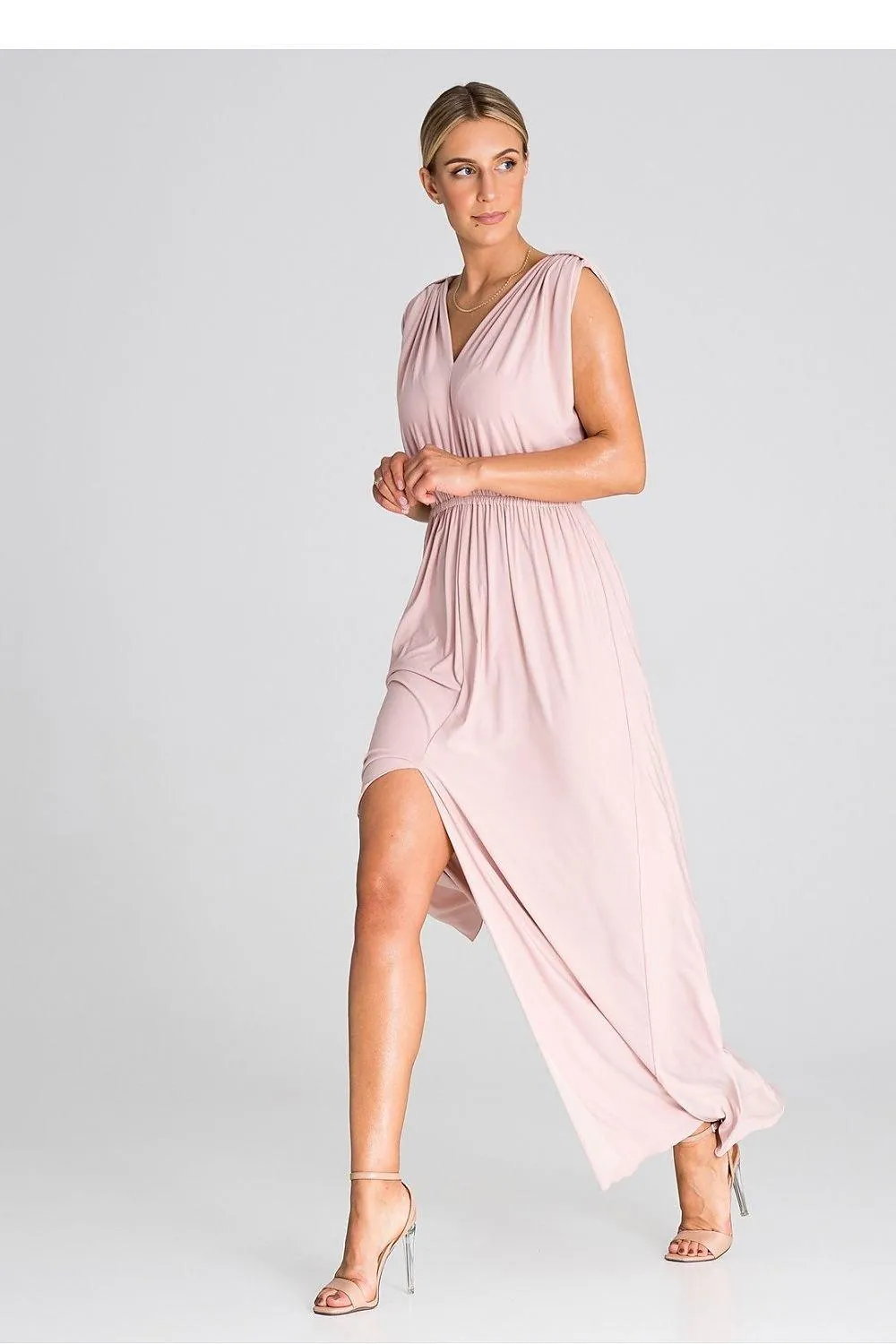 Chic Ruffle-Accented Maxi Dress with Pagon Details