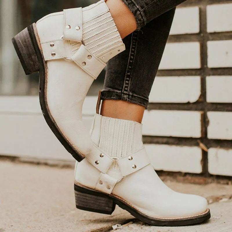 Chunky Heel Ankle Buckled Boots