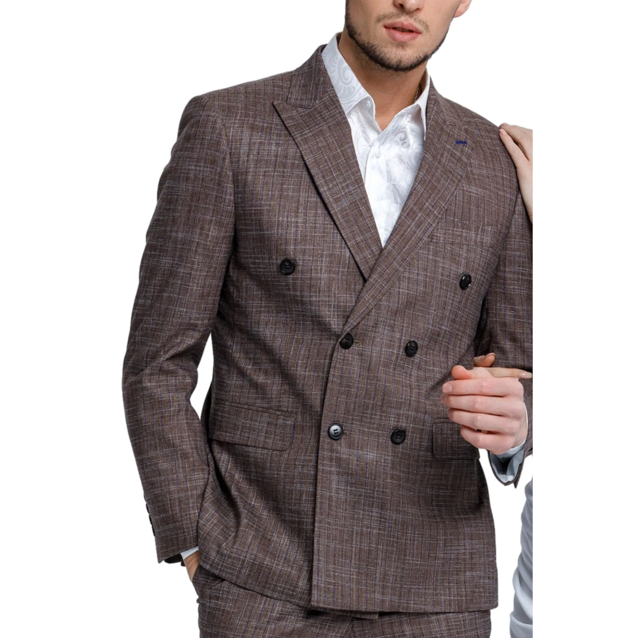 Classic Brown Check Double-Breasted Suit - The Connoisseur's Choice