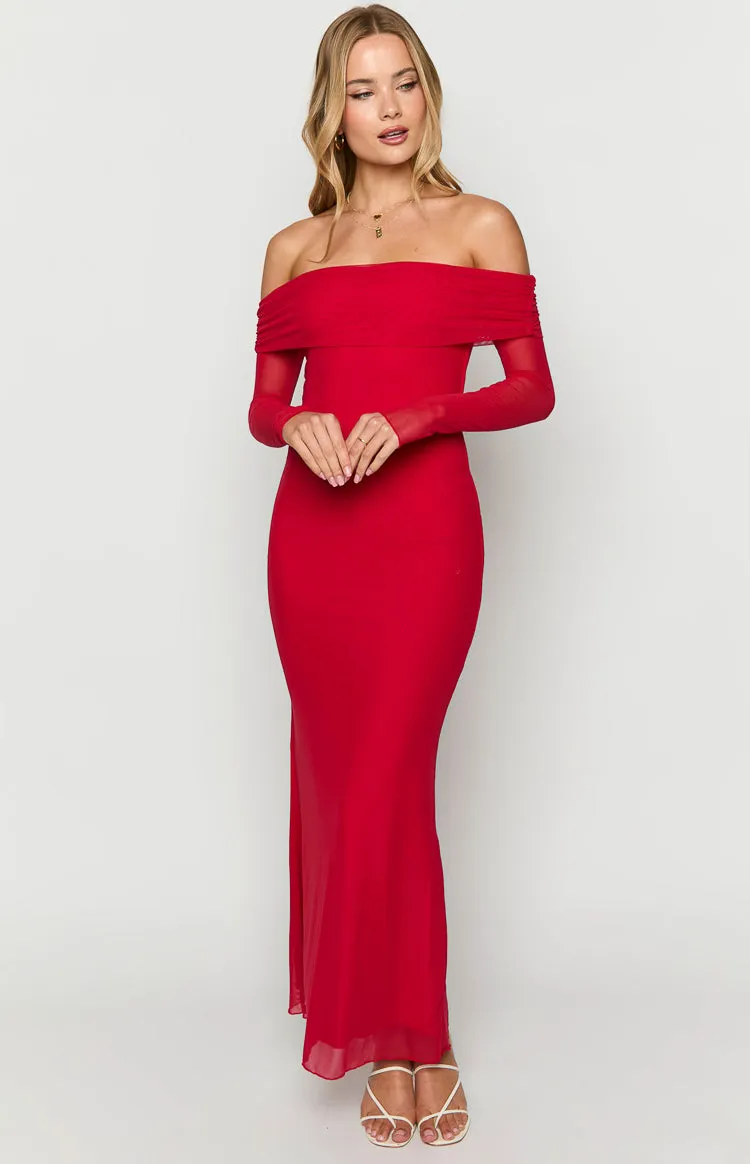 Coraline Red Long Sleeve Maxi Dress