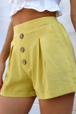 COTTON AND LINEN BUTTON SHORTS_CWBSP0228