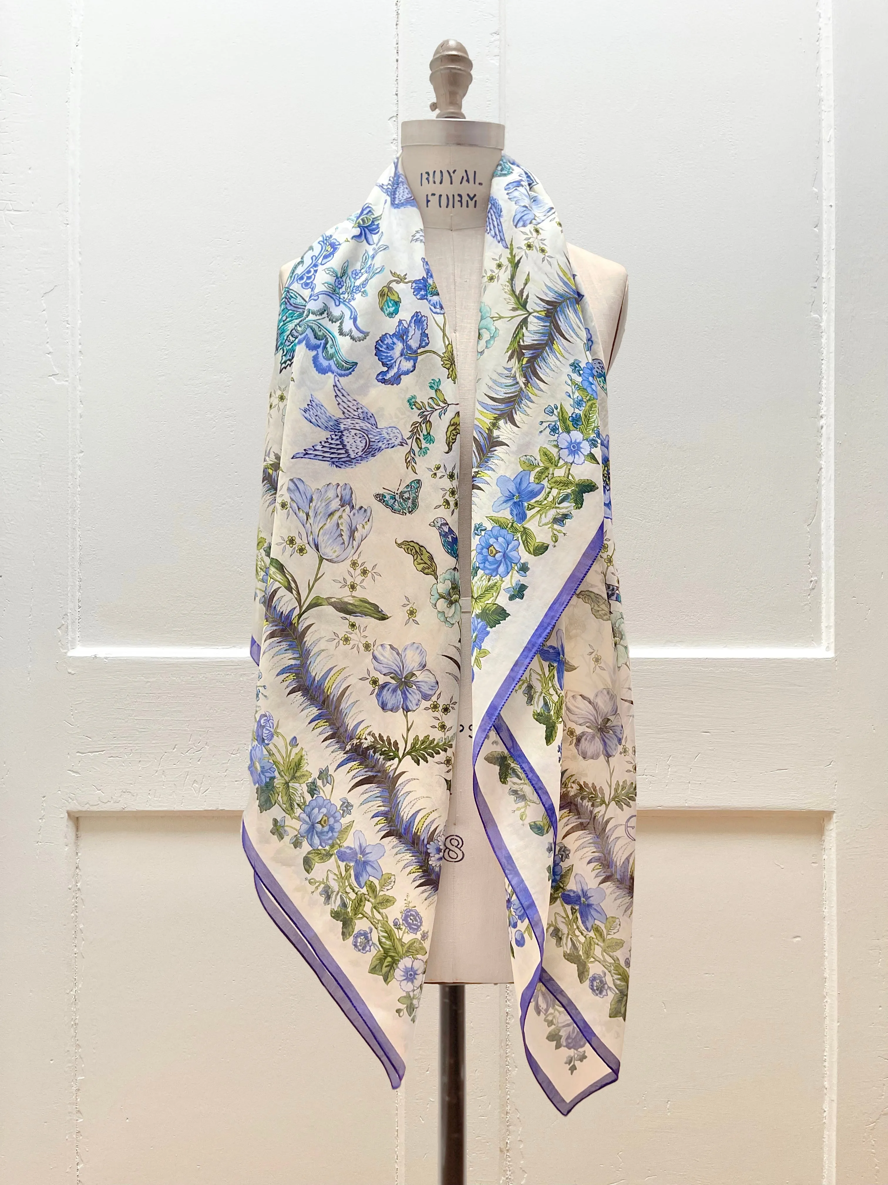 Cotton-Silk Floral Flight Scarf