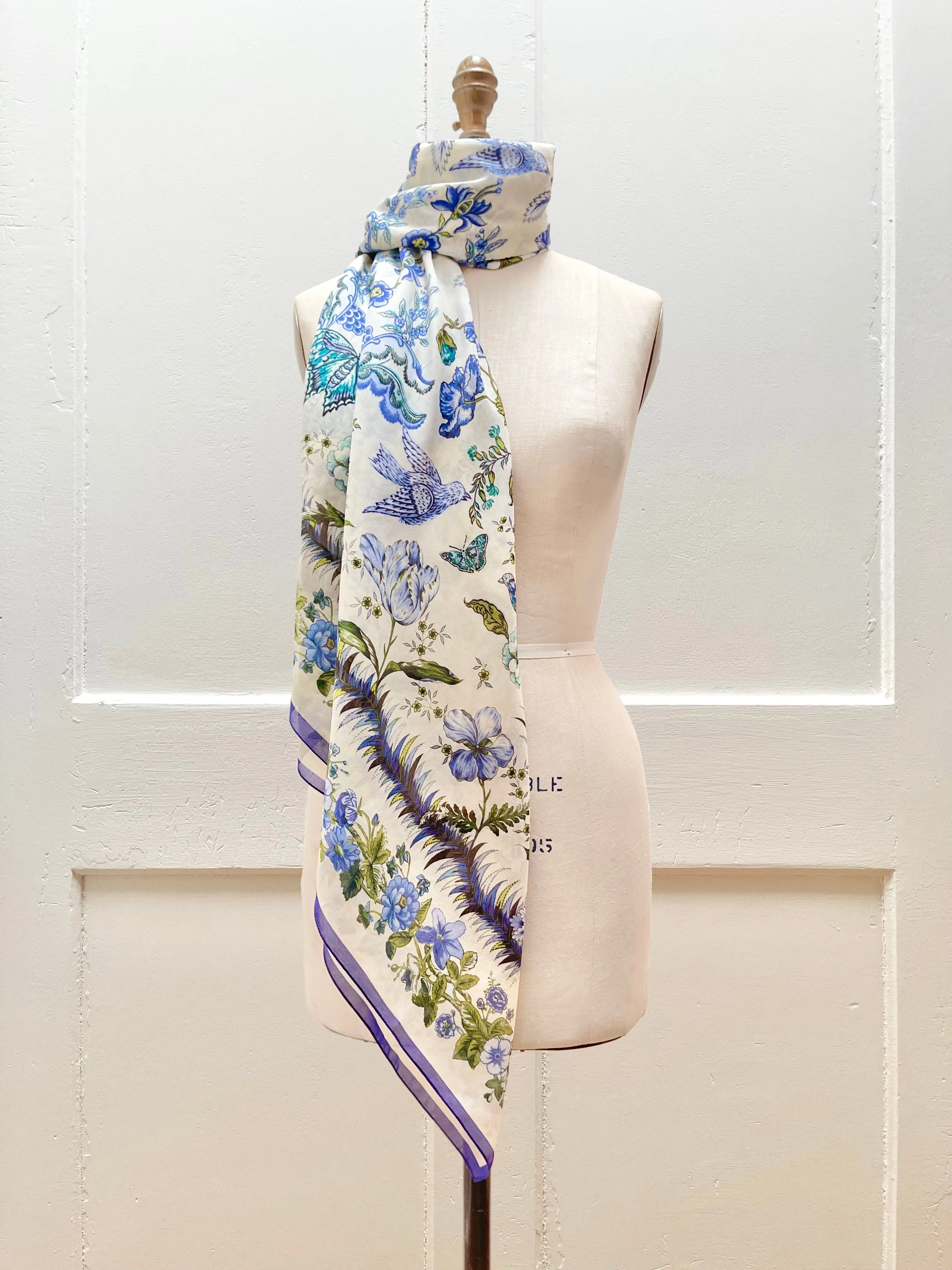 Cotton-Silk Floral Flight Scarf