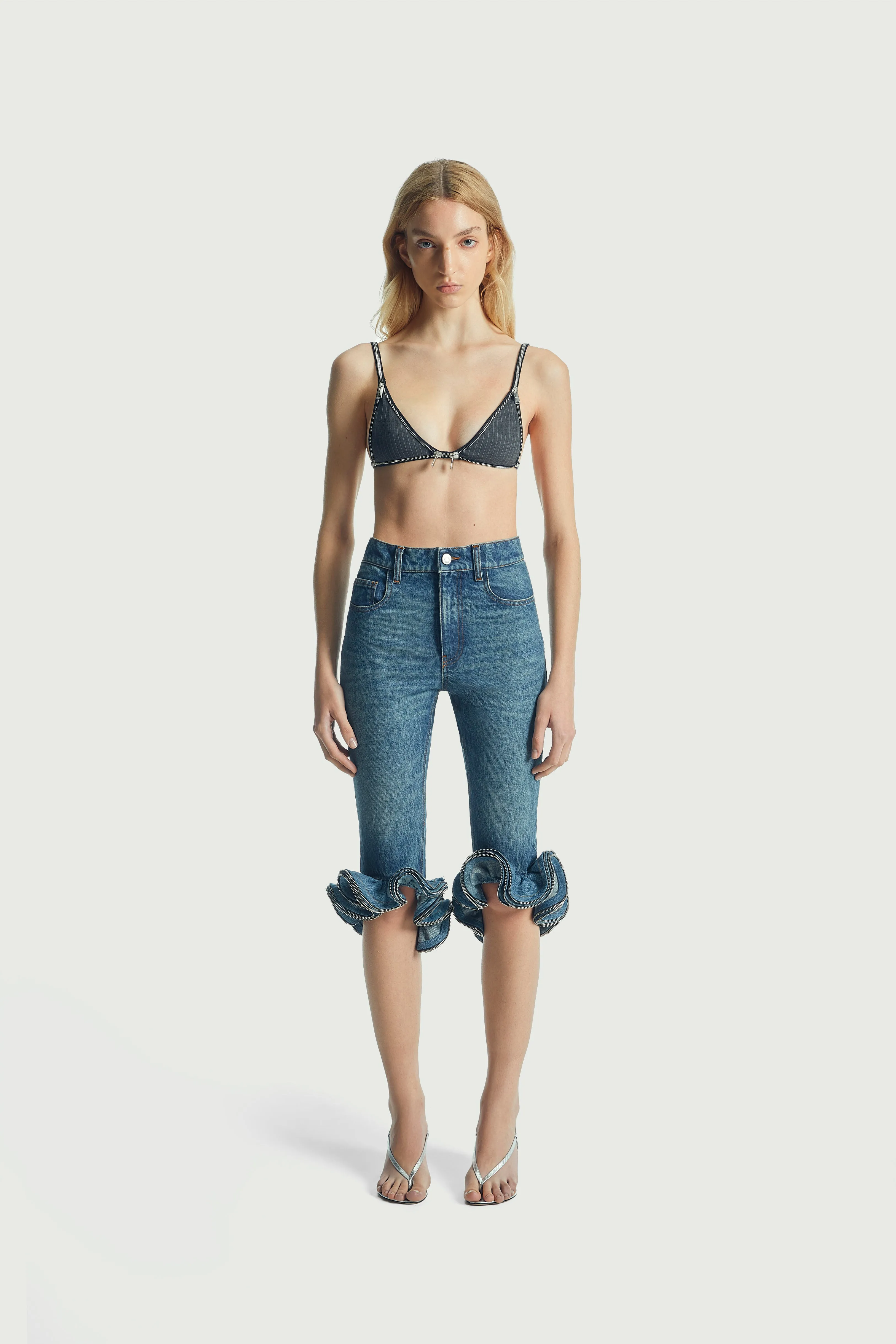 Cropped Ruffle Denim Pants