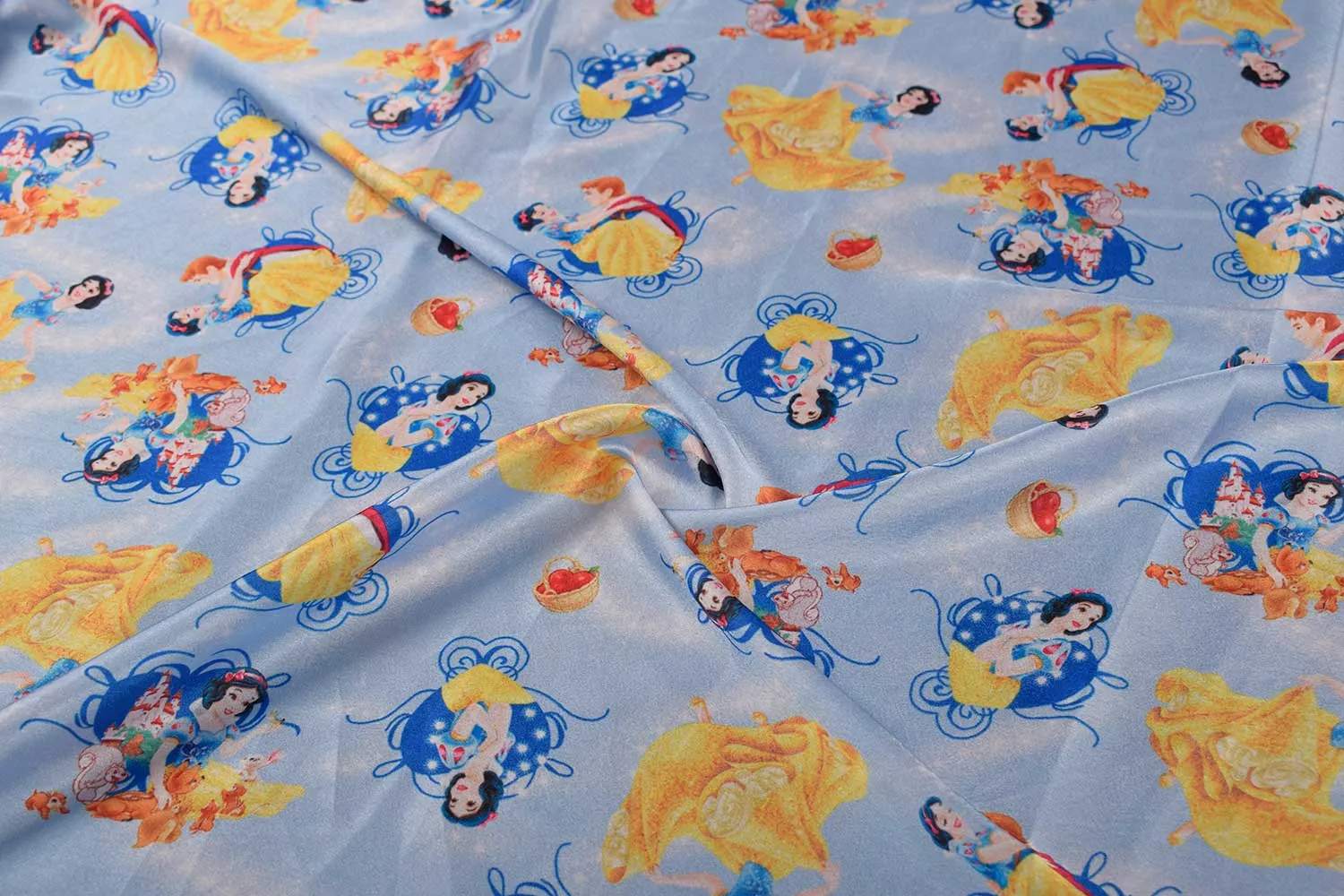 Daisy Blue Printed Satin Fabric